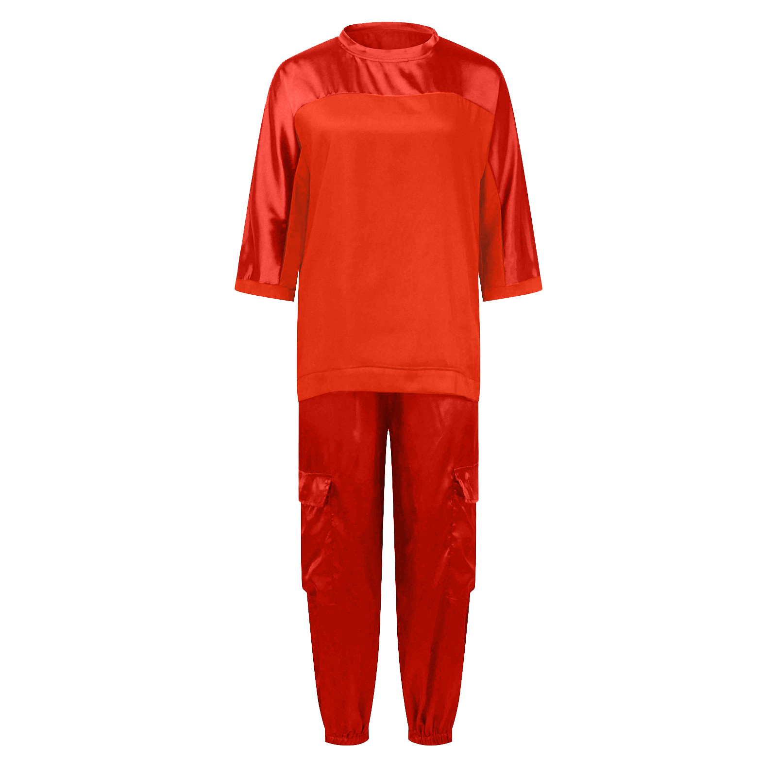 thumbnail image 4 of Conjunto de pijama de mujer con top de manga media y pantalones de satén suave - Poliéster spandex, estampado, para todas las estaciones - S-XXXXXL, 4 of 5